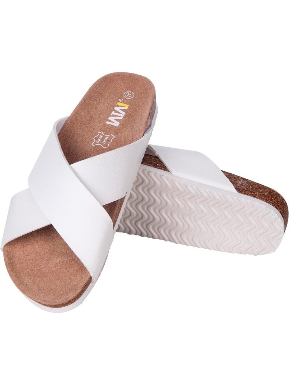 🆕 Women's White Leather Crisscross Slide Sandals Cork Footbed Summer Shoes